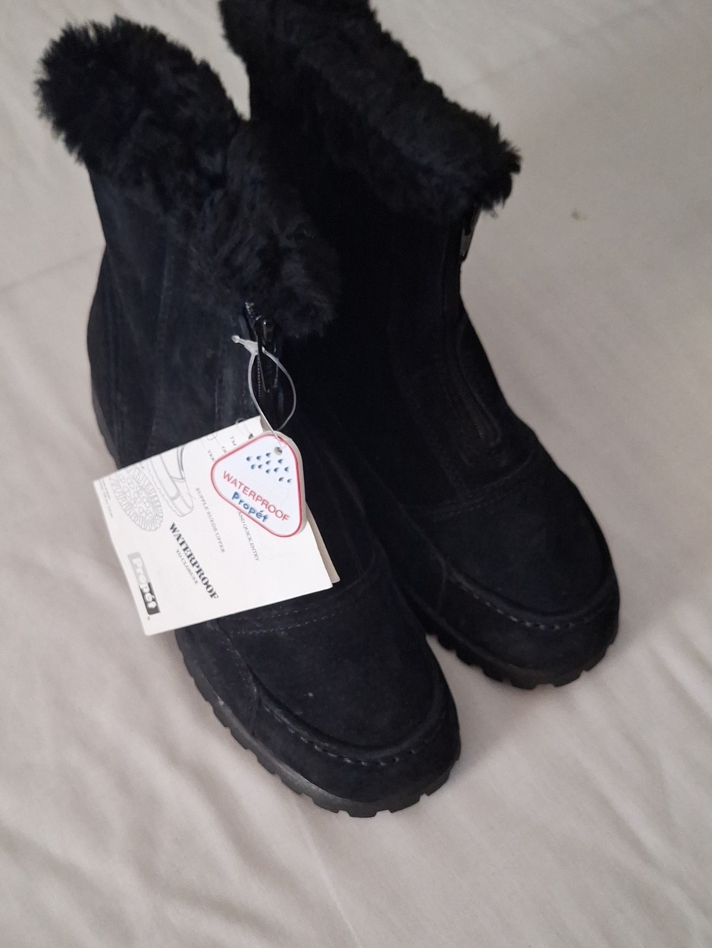 Propet Black Faux-Fur Waterproof Ankle Booties